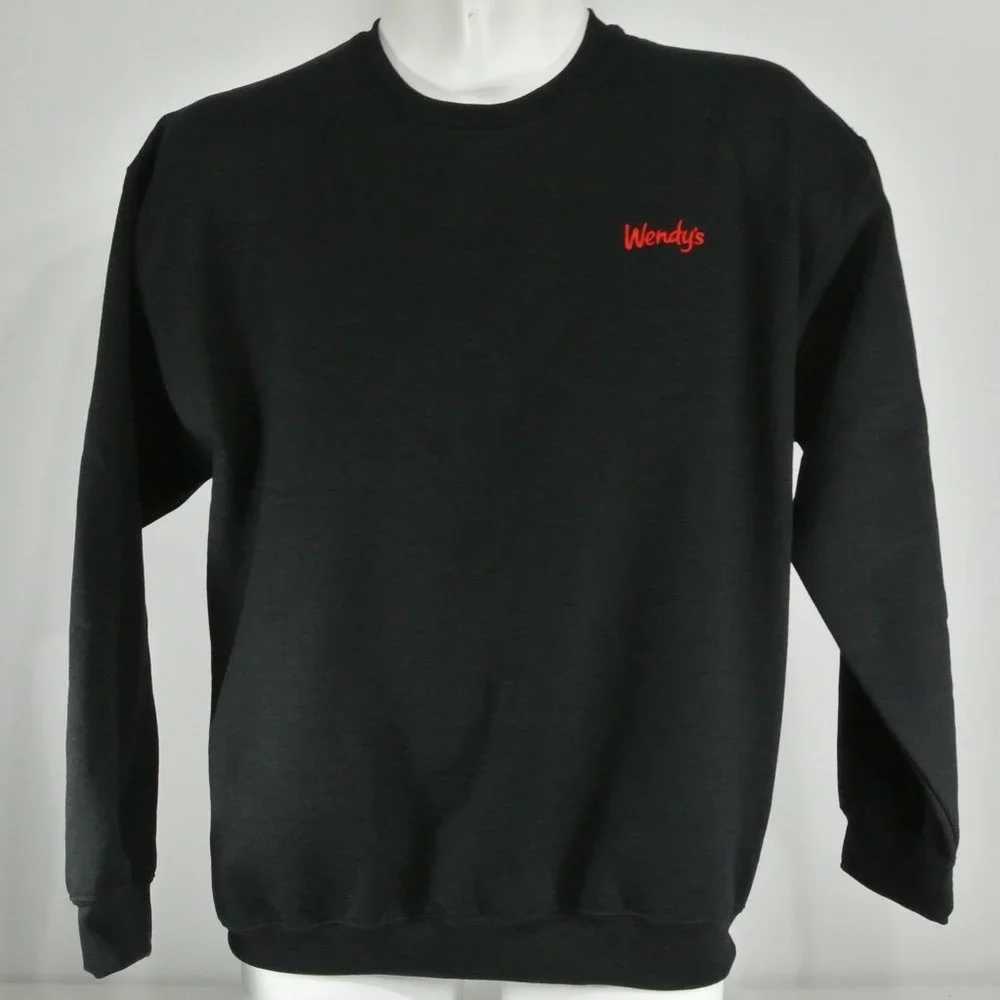 WENDY'S Hamburgers Black Sweatshirt Employee Uniform Shirt Size S Small - Picture 2 of 10